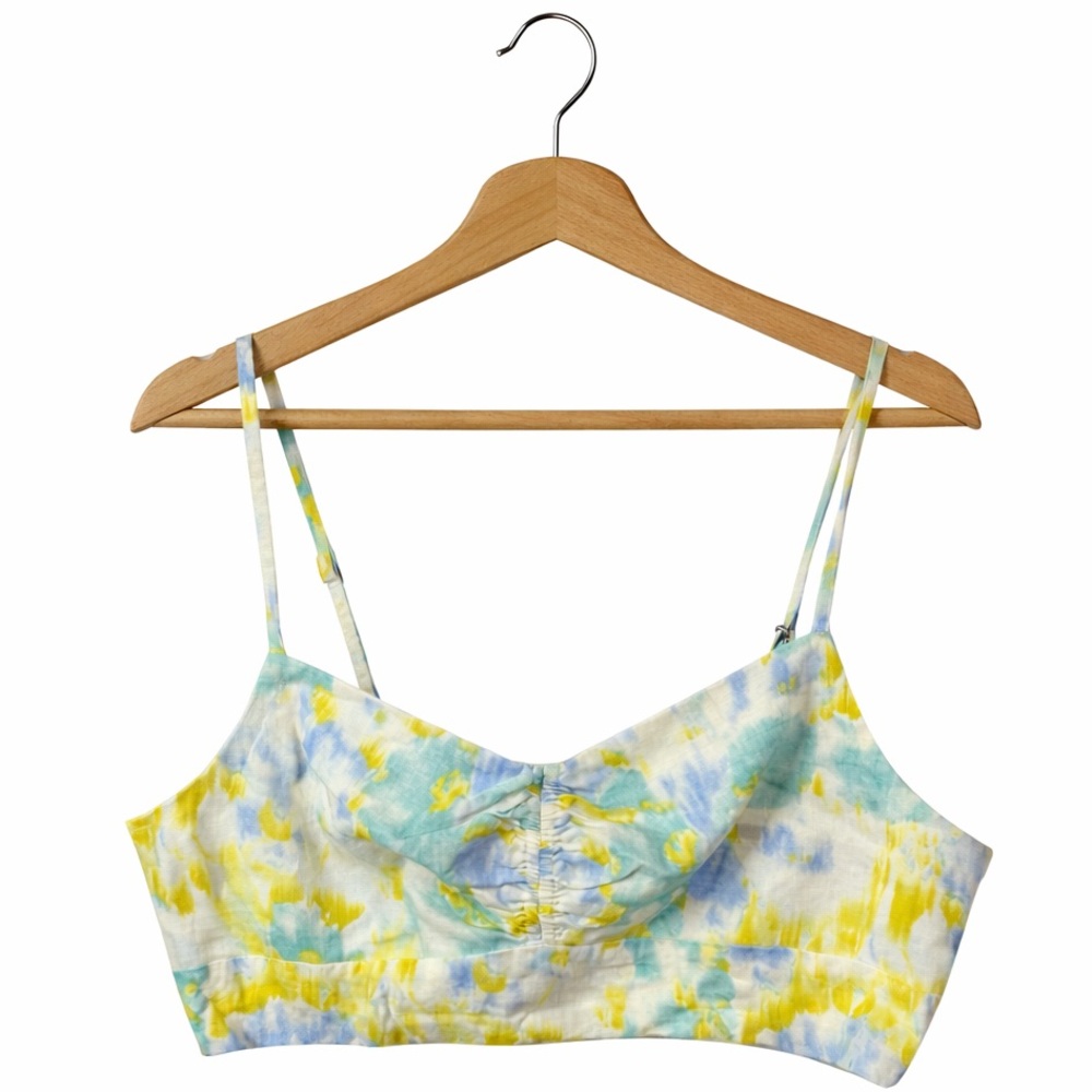 Christian Lacroix Tie Dye Crop Cami Yellow Blue Ruched Festival Beach Top Medium